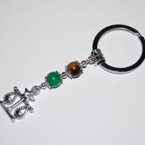 Zodiac Keychain,Horoscope Keychain,Jade and Tiger Eye Stone Beads,Choose Yours